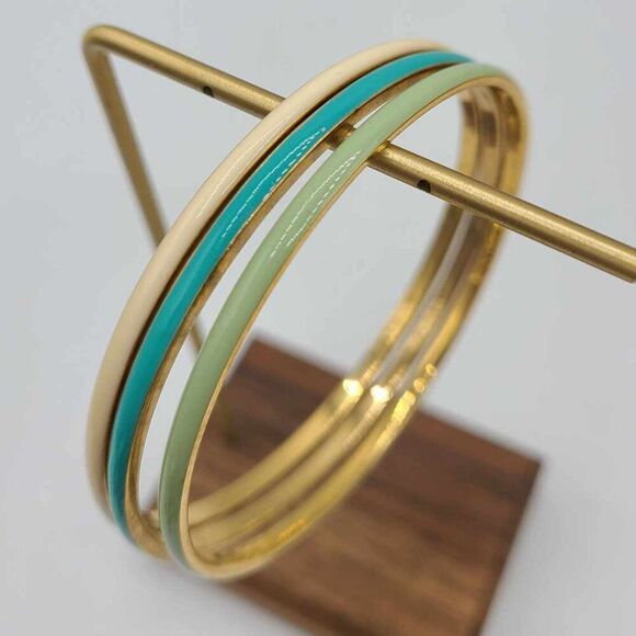 J Crew Set of 3 Thin Enamel Bangle Bracelets 2 Blue 1 white/off white - Picture 5 of 7